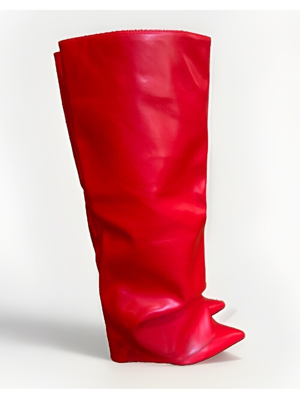 Ladies Red Knee High Pointed Toe Fold Over High Heel Boots Size 7.5
